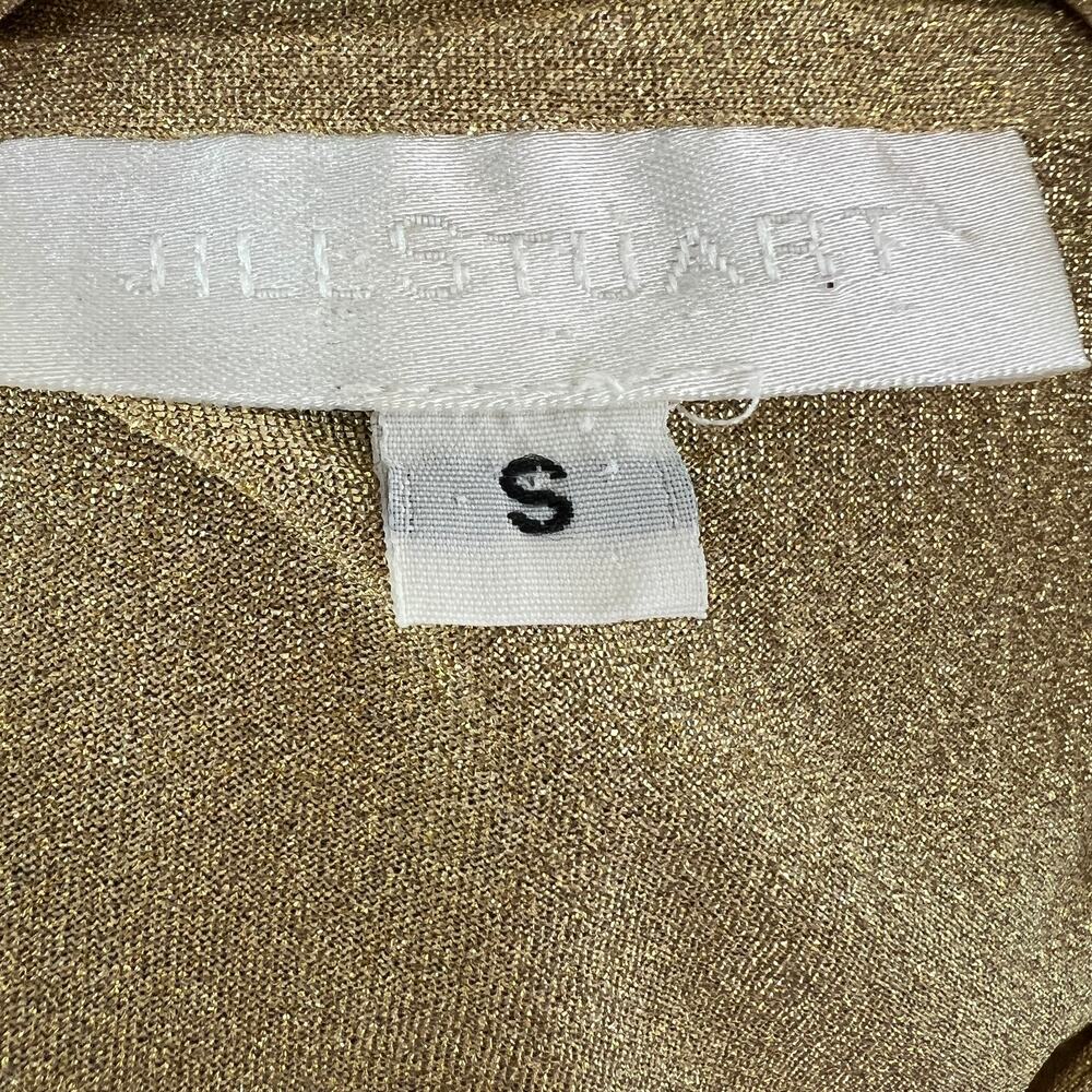 VINTAGE Jill Stuart Metallic Gold Blouse Knit Tie-Neck Long Sleeve Size Small S - Picture 11 of 11